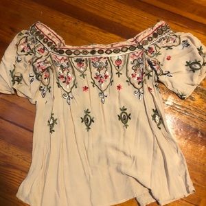 Off the shoulder light pink top